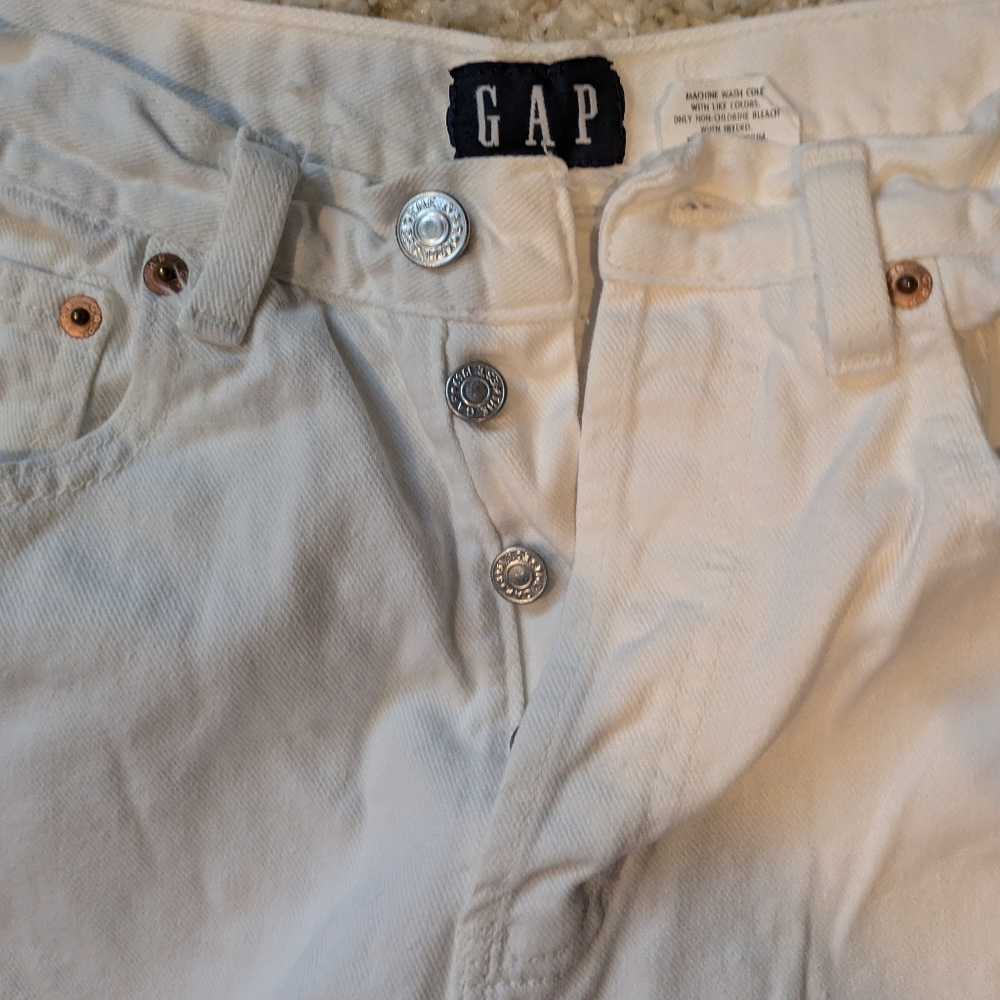 Vintage Gap High Waisted White Ankle Length Jeans Button Fly Raw Hem Size 8 - Picture 4 of 5